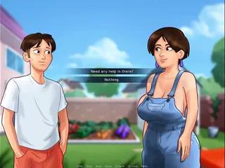 Mutter mit hängenden Brüsten melkt ihre Schwänze